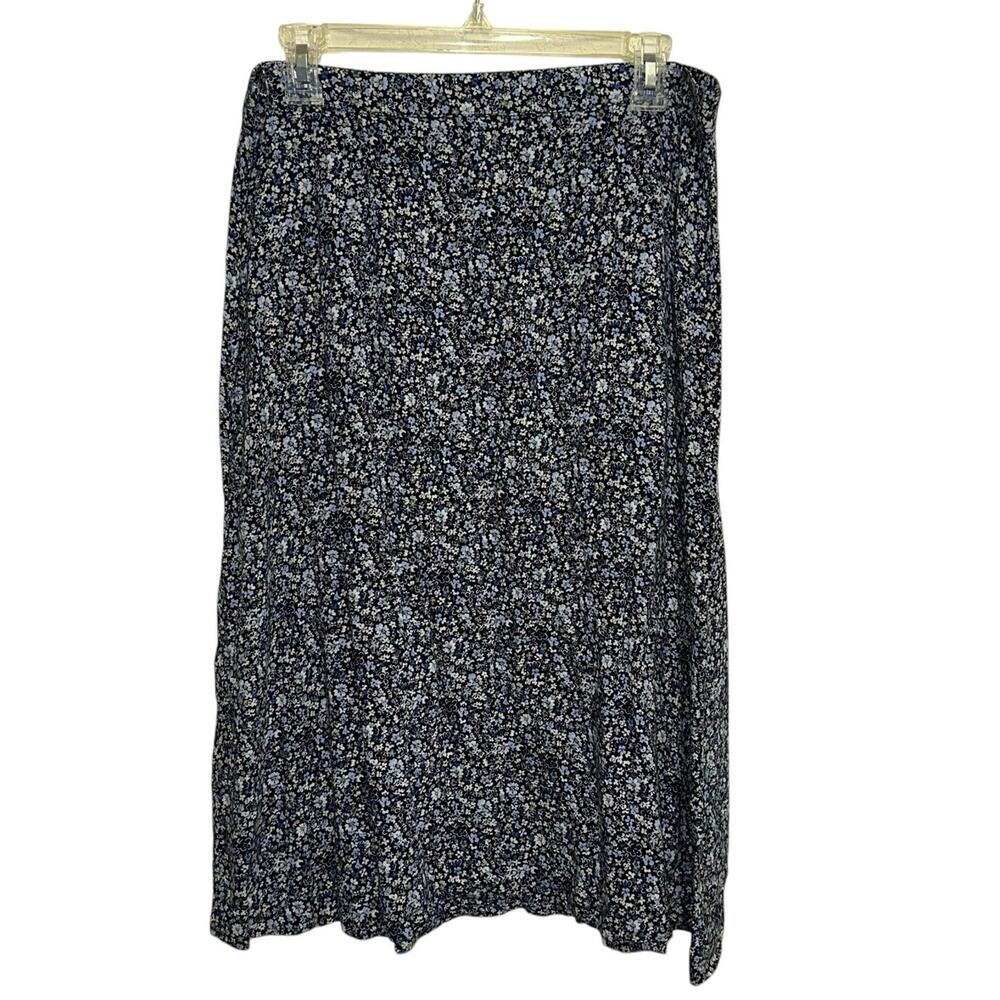 Vintage Studio Floral Midi Skirt XL Blue Ditsy Print Cottagecore Lightweight